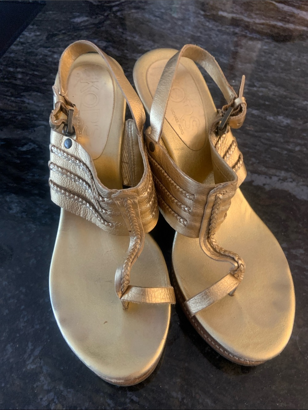 Michael Kors Metallic Gold Leather Slingback wedge